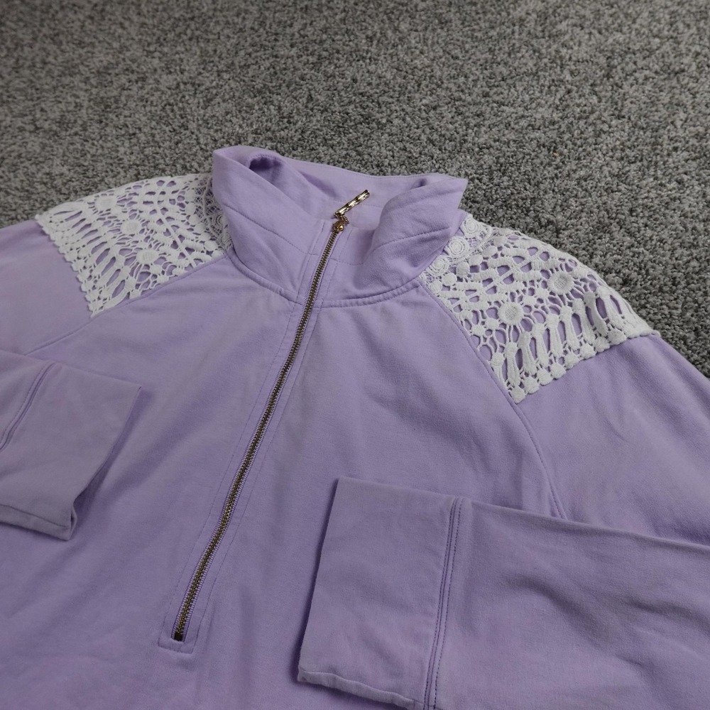 Lilly Pulitzer Sweatshirt Womens L Purple Lace Pullover 1/2 Zip Tunic Sweater